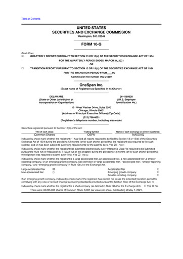 Vorschaubild OneSpan 10-Q Quartalsbericht 2021 