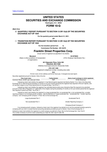 Miniature Franklin Street Properties 10-Q Rapport trimestriel  