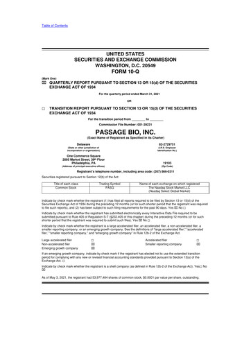 Thumbnail Passage Bio 10-Q Quarterly Report FY2021 