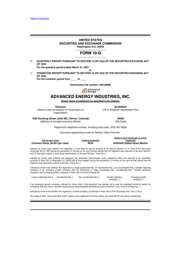 Thumbnail Advanced Energy 10-Q Quarterly Report FY2021 