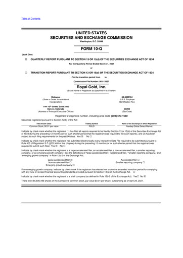 Vorschaubild Royal Gold
 10-Q Quartalsbericht 2021 