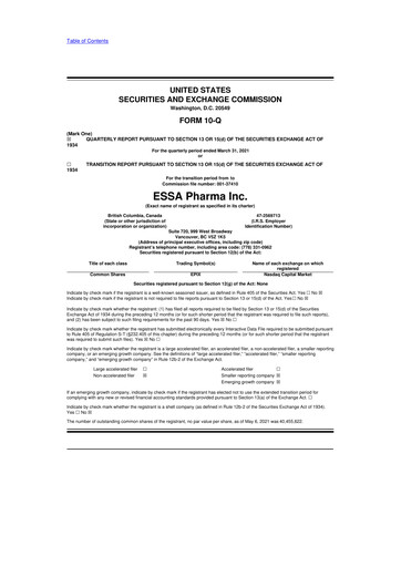 Thumbnail ESSA Pharma 10-Q Quarterly Report FY2021 