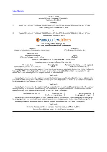 Vorschaubild Sun Country Airlines 10-Q Quartalsbericht 2021 