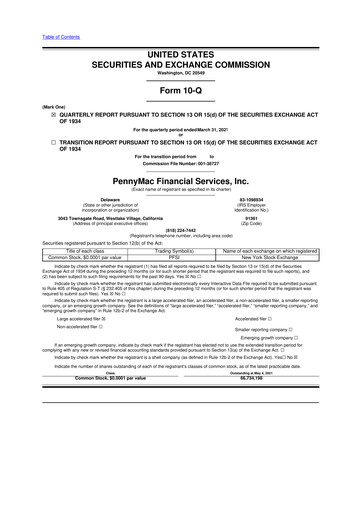 Miniature PennyMac Financial Services 10-Q Rapport trimestriel 2021 