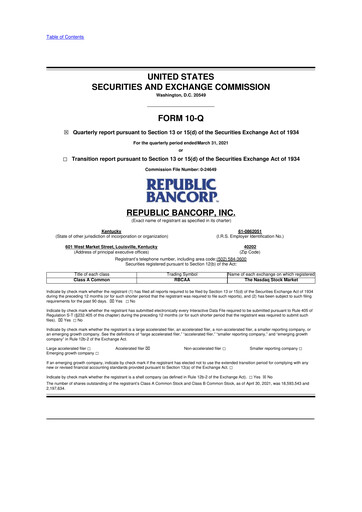 Thumbnail Republic Bank 10-Q Quarterly Report FY2021 