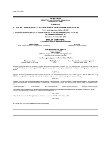 Thumbnail Epsilon Energy 10-Q Quarterly Report FY2021 