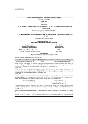 Thumbnail HarborOne Bancorp
 10-Q Quarterly Report FY2021 
