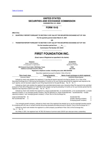 Thumbnail First Foundation
 10-Q Quarterly Report FY2021 