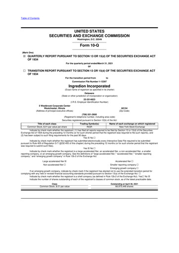 Thumbnail Ingredion 10-Q Quarterly Report FY2021 