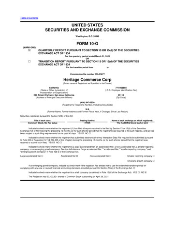 Thumbnail Heritage Commerce 10-Q Quarterly Report FY2021 