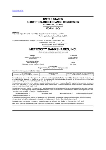 Thumbnail MetroCity Bankshares 10-Q Quarterly Report FY2021 