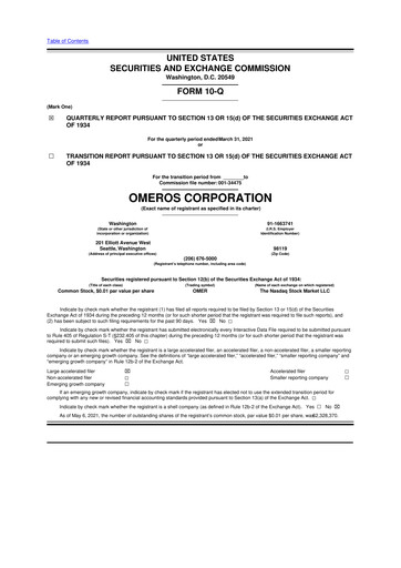 Vorschaubild Omeros Corporation 10-Q Quartalsbericht 2021 