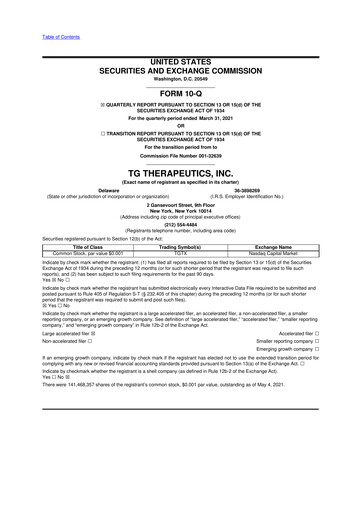 Thumbnail TG Therapeutics 10-Q Quarterly Report FY2021 