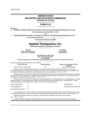 Thumbnail Applied Therapeutics 10-Q Quarterly Report FY2021 