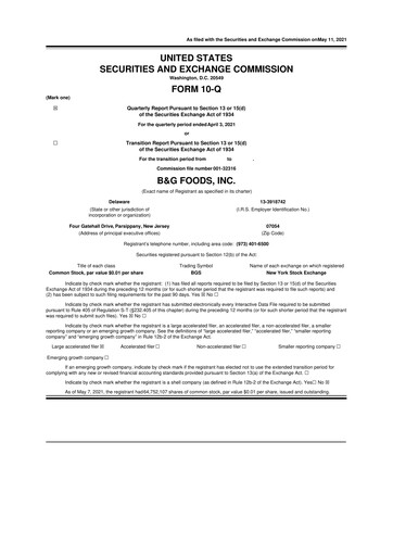 Vorschaubild B&G Foods

 10-Q Quartalsbericht 2021 