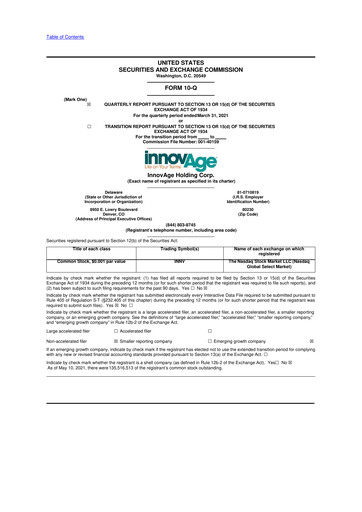 Miniature InnovAge 10-Q Rapport trimestriel 2021 