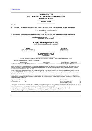 Thumbnail Akero Therapeutics 10-Q Quarterly Report FY2021 