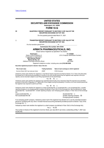 Miniature Armata Pharmaceuticals 10-Q Rapport trimestriel 2021 