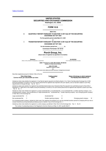 Vorschaubild Porch Group 10-Q Quartalsbericht 2021 