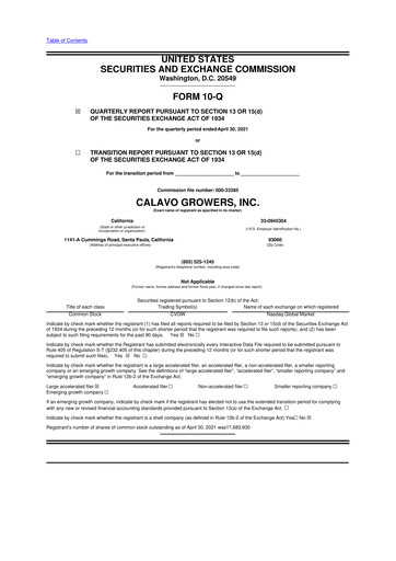 Thumbnail Calavo Growers
 10-Q Quarterly Report FY2021 