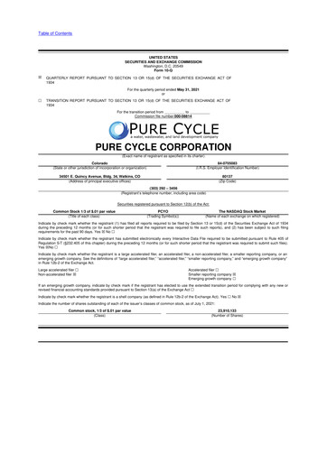 Vorschaubild Pure Cycle (water) 10-Q Quartalsbericht 2021 
