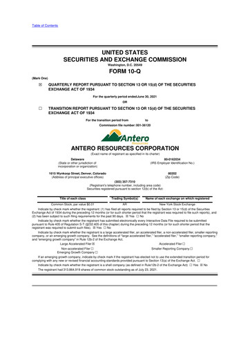 Thumbnail Antero Resources
 10-Q Quarterly Report FY2021 