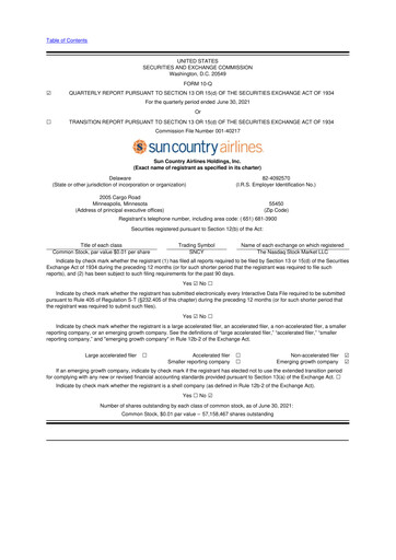 Vorschaubild Sun Country Airlines 10-Q Quartalsbericht 2021 