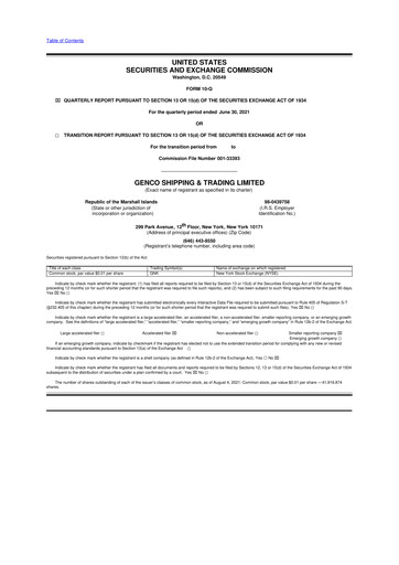 Vorschaubild Genco Shipping & Trading 10-Q Quartalsbericht 2021 