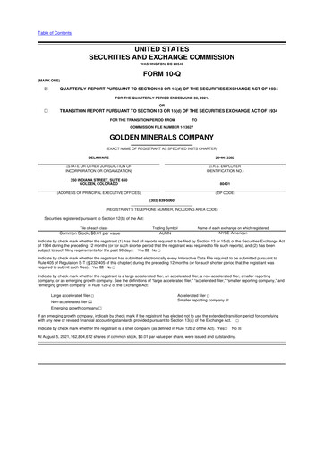 Miniature Golden Minerals
 10-Q Rapport trimestriel 2021 