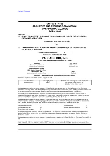 Thumbnail Passage Bio 10-Q Quarterly Report FY2021 