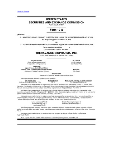 Vorschaubild Theravance Biopharma
 10-Q Quartalsbericht 2021 