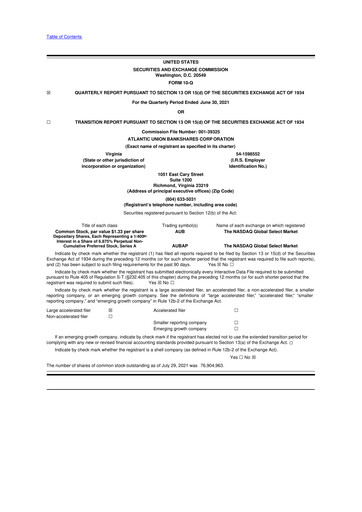 Vorschaubild Atlantic Union Bankshares 10-Q Quartalsbericht 2021 