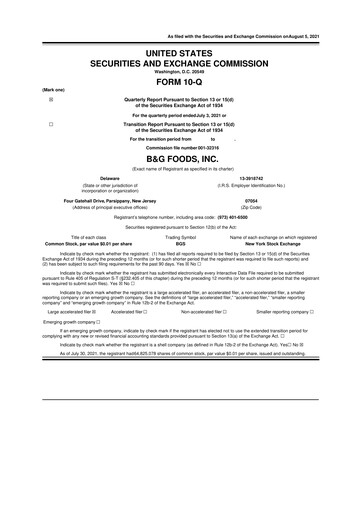 Vorschaubild B&G Foods

 10-Q Quartalsbericht 2021 