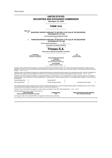 Miniature Trinseo 10-Q Rapport trimestriel 2021 