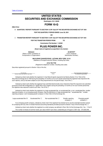 Thumbnail Plug Power 10-Q Quarterly Report FY2021 