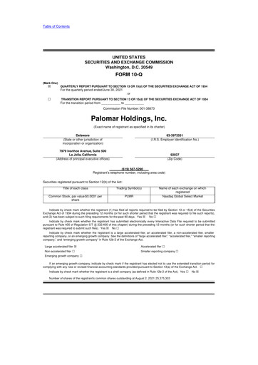 Vorschaubild Palomar Holdings 10-Q Quartalsbericht 2021 
