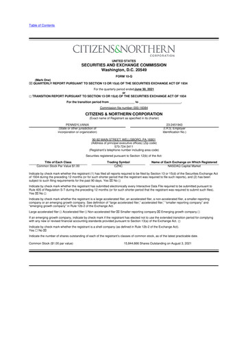 Thumbnail Citizens & Northern Corp 10-Q Quarterly Report FY2021 