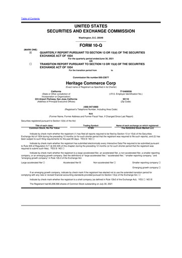 Thumbnail Heritage Commerce 10-Q Quarterly Report FY2021 