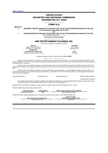 Thumbnail AMC Entertainment 10-Q Quarterly Report FY2021 