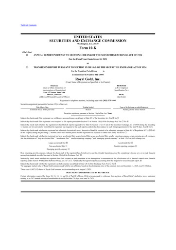 Thumbnail Royal Gold
 10-K Annual Report 2021