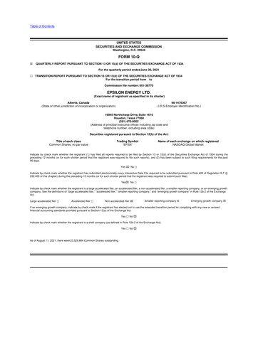 Thumbnail Epsilon Energy 10-Q Quarterly Report FY2021 