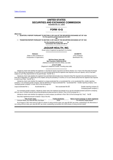 Thumbnail Jaguar Health 10-Q Quarterly Report FY2021 