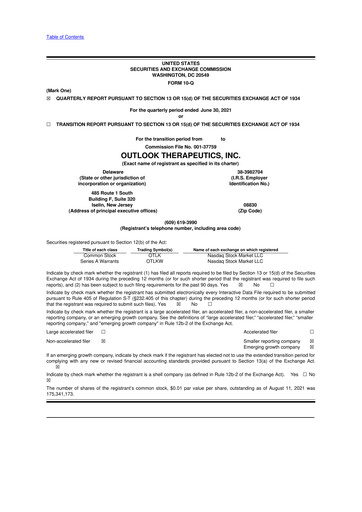 Thumbnail Outlook Therapeutics
 10-Q Quarterly Report FY2021 