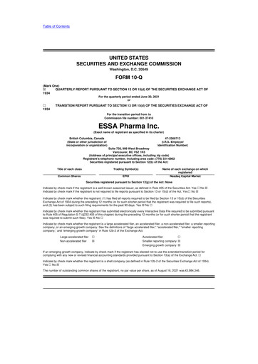 Thumbnail ESSA Pharma 10-Q Quarterly Report FY2021 