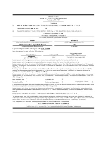 Thumbnail Southern Missouri Bancorp 10-K Annual Report 2021