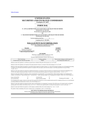 Thumbnail William Penn Bancorporation 10-K Annual Report 2021