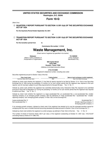 Thumbnail Waste Management 10-Q Quarterly Report FY2021 