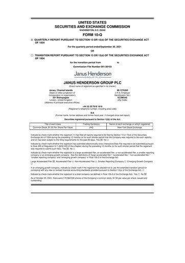 Miniature Janus Henderson
 10-Q Rapport trimestriel 2021 