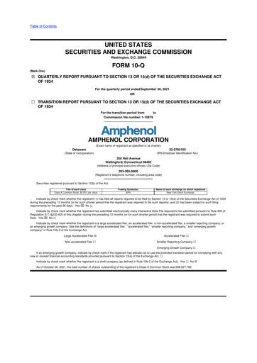 Thumbnail Amphenol 10-Q Quarterly Report FY2021 