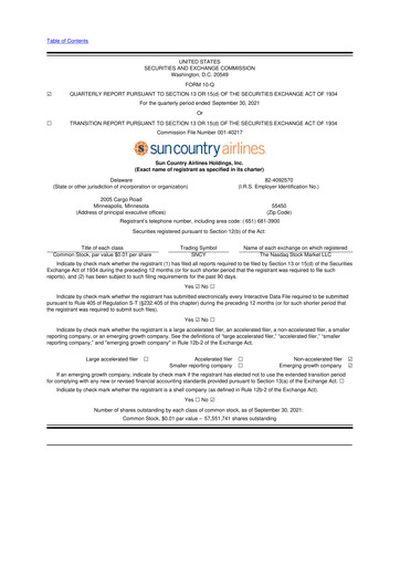 Vorschaubild Sun Country Airlines 10-Q Quartalsbericht 2021 